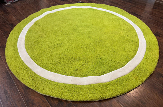 Large Round Rug 9x9, Vintage Retro Design, Lime Green - Nuvé