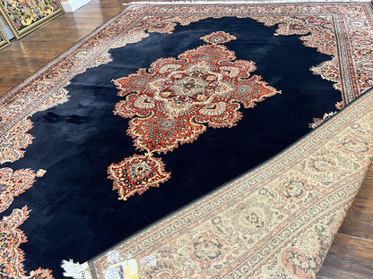 Karastan Rug 10x13, Karastan Ebony Kirman Rug, Room SIzed Wool Pile Vintage Karastan Carpet, Belgium Power Loomed Rug, Black Semi Open Field - Nuvé