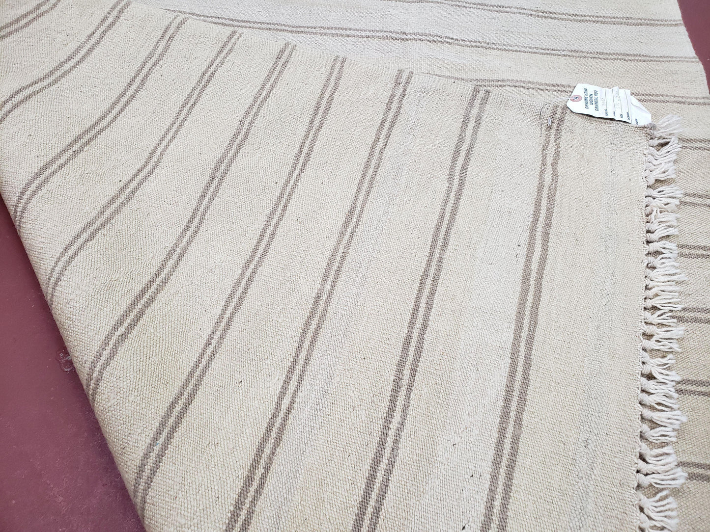 New Striped Turkish Kilim Area Rug 4x6 ft, Hand-Knotted, Wool, Light Gray, Earth Tone Decor, Flatweave Kilim, Two Toned Rug, Southwestern - Nuvé