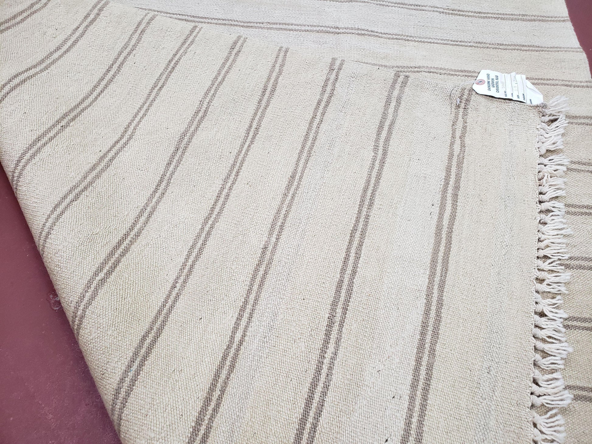 New Striped Turkish Kilim Area Rug 4x6 ft, Hand-Knotted, Wool, Light Gray, Earth Tone Decor, Flatweave Kilim, Two Toned Rug, Southwestern - Nuvé