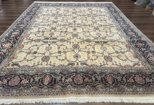 Sino Persian Rug 8x10, Allover Pattern, Beige and Midnight Blue, Wool Oriental Carpet - Nuvé