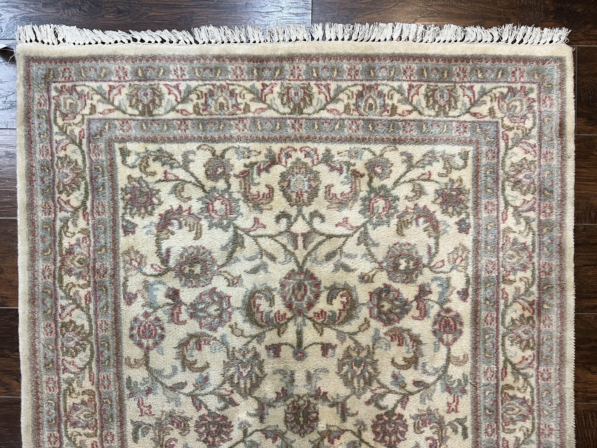 Indo Persian Rug 4x6, Vintage Handmade Wool Carpet, Floral Allover Pattern, Beige, Pair B - Nuvé