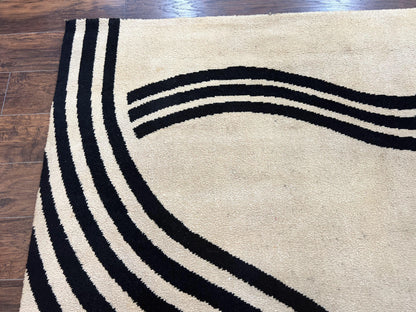 Modern Rug 6x9, Cream and Black, Abstract Pattern - Nuvé