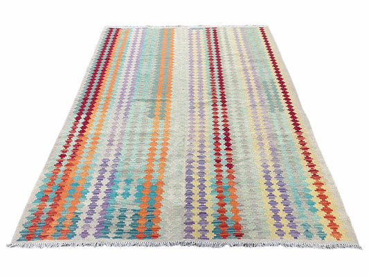 Colorful Kilim Rug 6x8 Multicolor Turkish Kilim Rug 6 x 8 Flat Weave Kilim Playful Anatolian Kilim Wool Kilim New Rug - Nuvé