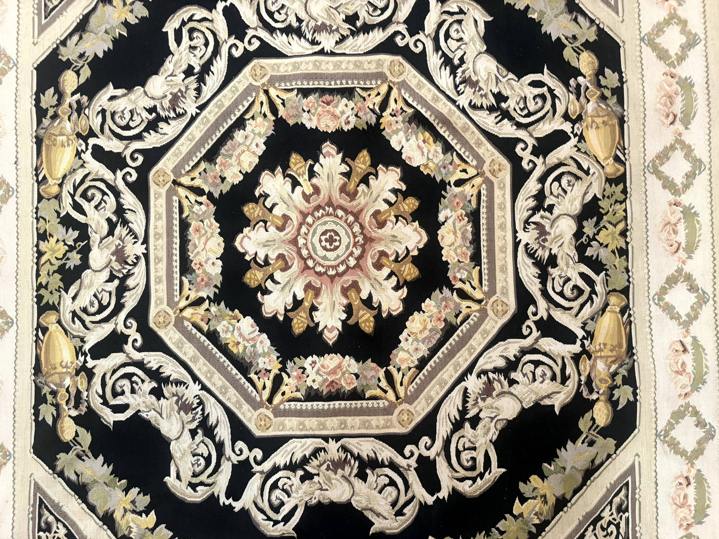 Aubusson Rug 6x8, European Design, Lion Pictorials, Black - Nuvé