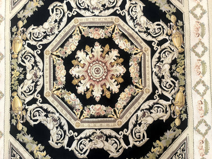 Aubusson Rug 6x8, European Design, Lion Pictorials, Black - Nuvé