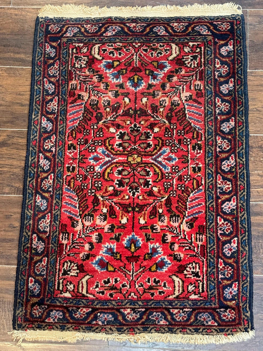 Small Antique Persian Tribal Rug 2x3, Red, Floral, Handmade, Hamadan Rug - Nuvé