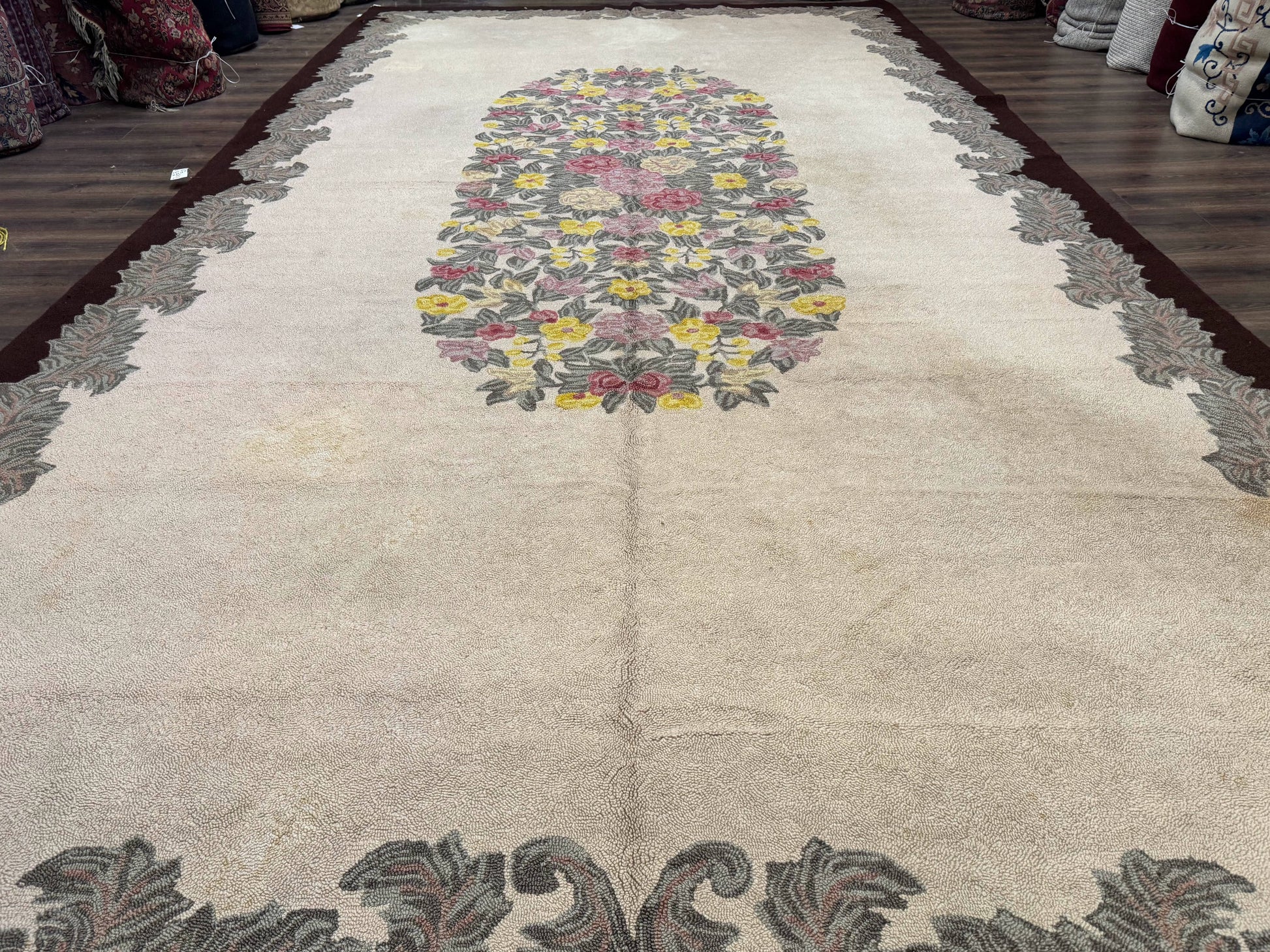 Palace Size American Hooked Rug 11x20 Aubusson Style Ivory - Nuvé