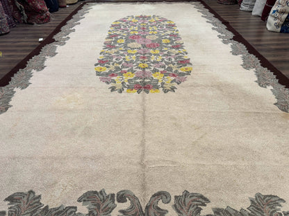 Palace Size American Hooked Rug 11x20 Aubusson Style Ivory - Nuvé