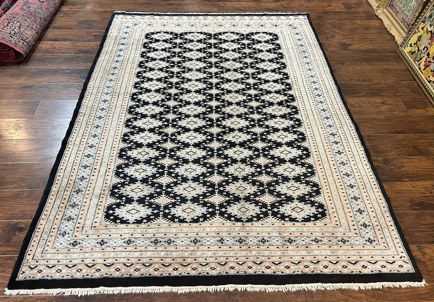 Pakistani Bokhara Rug 6x9, Hand Knotted Vintage Wool Carpet with Silk Highlights, Very Fine 320 KPSI, Medium Size - Nuvé
