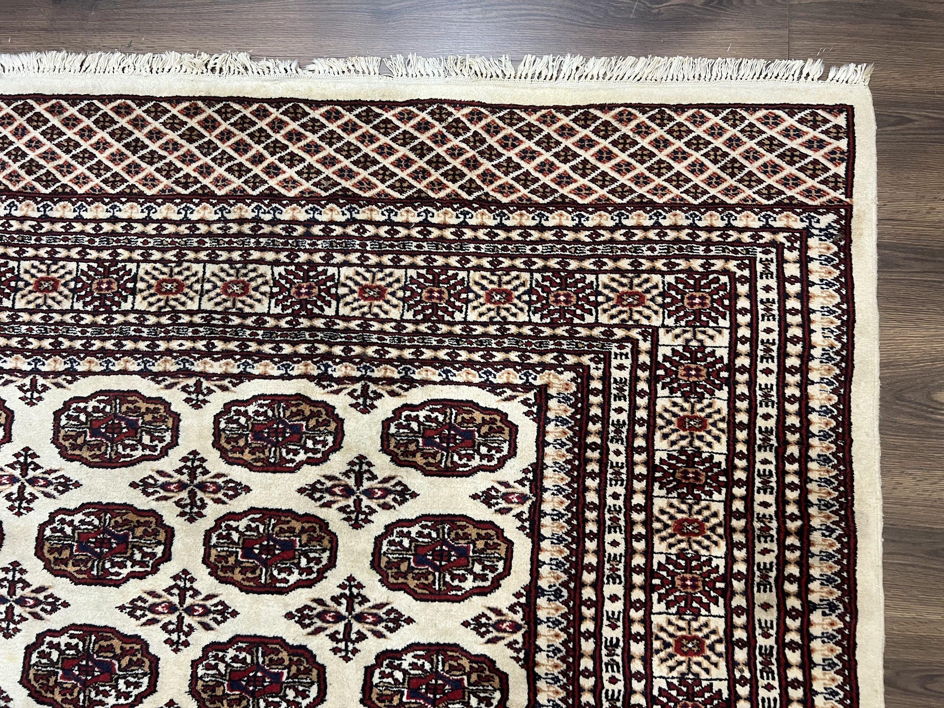 Pakistani Turkoman Rug 6x9, Cream and Red Hand Knotted Wool Oriental Carpet, Yamud Rug, Tribal Rug 6 x 9, Bohemian Area Rug, Bokhara Rug - Nuvé