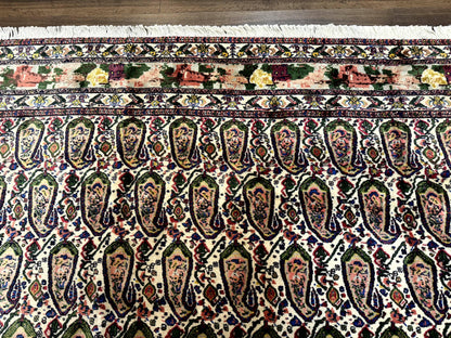 Persian Rug 8x11, Boteh Design, Repeated Paisleys, Persian Kurdish Rug, Bird Pictorials, Rare Antique Persian Kurdish Sannadaji Carpet - Nuvé