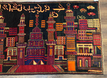 Balouch Rug 3x5, City Pictorial, Afghan Rug - Nuvé