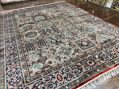 Silk Sino Persian Rug 9x12, Panel Design, Garden of Eden Pattern, Fine 200 KPSI, Hand Knotted Room Sized Silk Carpet, Vintage - Nuvé