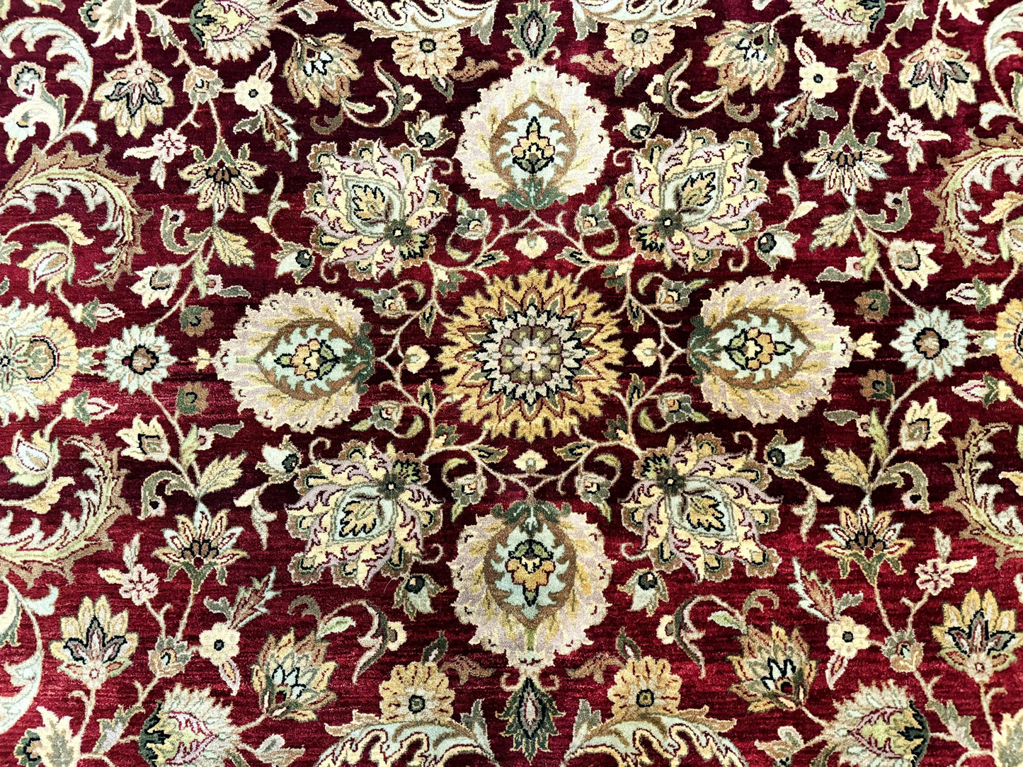 Indian Agra Rug 10x14, Traditional Oriental Carpet, Room Sized Wool Area Rug, Floral, Maroon - Nuvé