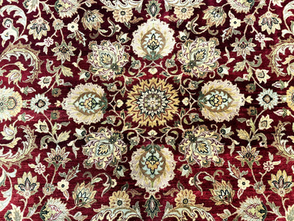 Indian Agra Rug 10x14, Traditional Oriental Carpet, Room Sized Wool Area Rug, Floral, Maroon - Nuvé