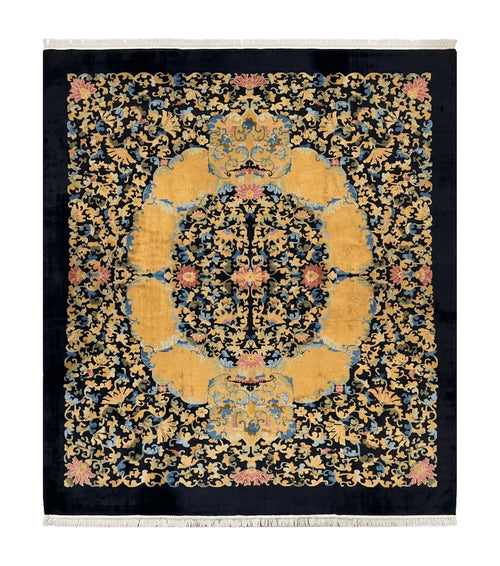 Antique Chinese Peking Rug 12.6 x 14.9, Palace Size Asian Oriental Carpet, Art Deco Rug, Rare