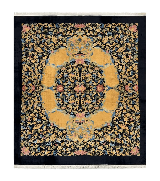 Antique Chinese Peking Rug 12.6 x 14.9, Palace Size Asian Oriental Carpet, Art Deco Rug, Rare