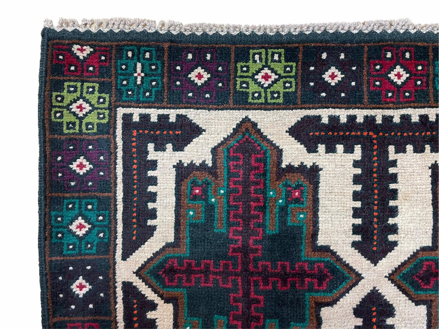 3 X 4.4 Vintage Handmade Tribal Wool Rug Balouchi Rug Afghan Rug Red Beige Green - Nuvé