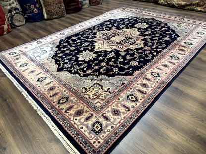 Karastan Rug 8x11 Navy Serapi, Kara Shah Rug, Navy Blue, Vintage Karastan Area Rug Wool Pile Karastan Rug - Nuvé