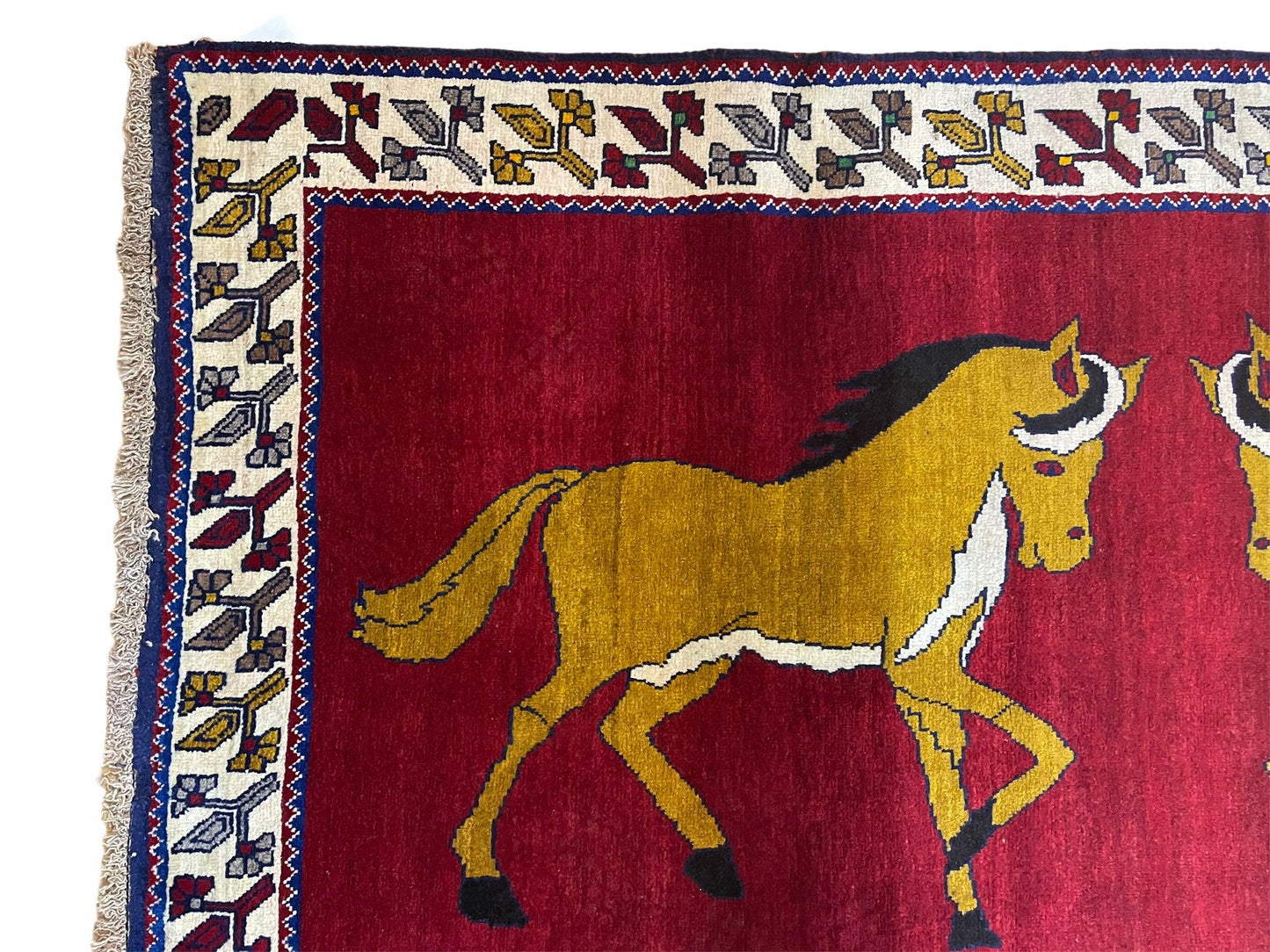 4 X 7 Handmade Hand-Knotted Quality Wool Rug Horses Zagros Red Mustard Gold New - Nuvé