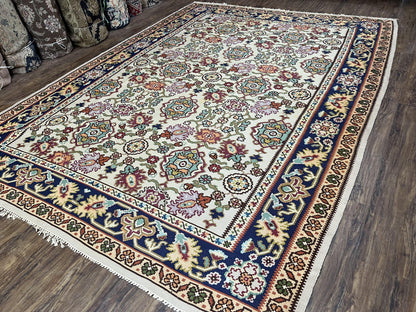 Antique Turkish Kilim Rug 7x10 Allover Pattern, Ivory Cream Maroon Light Blue, Wool Flatweave Hand Woven, Large Kilim, Vintage Kilim Carpet - Nuvé