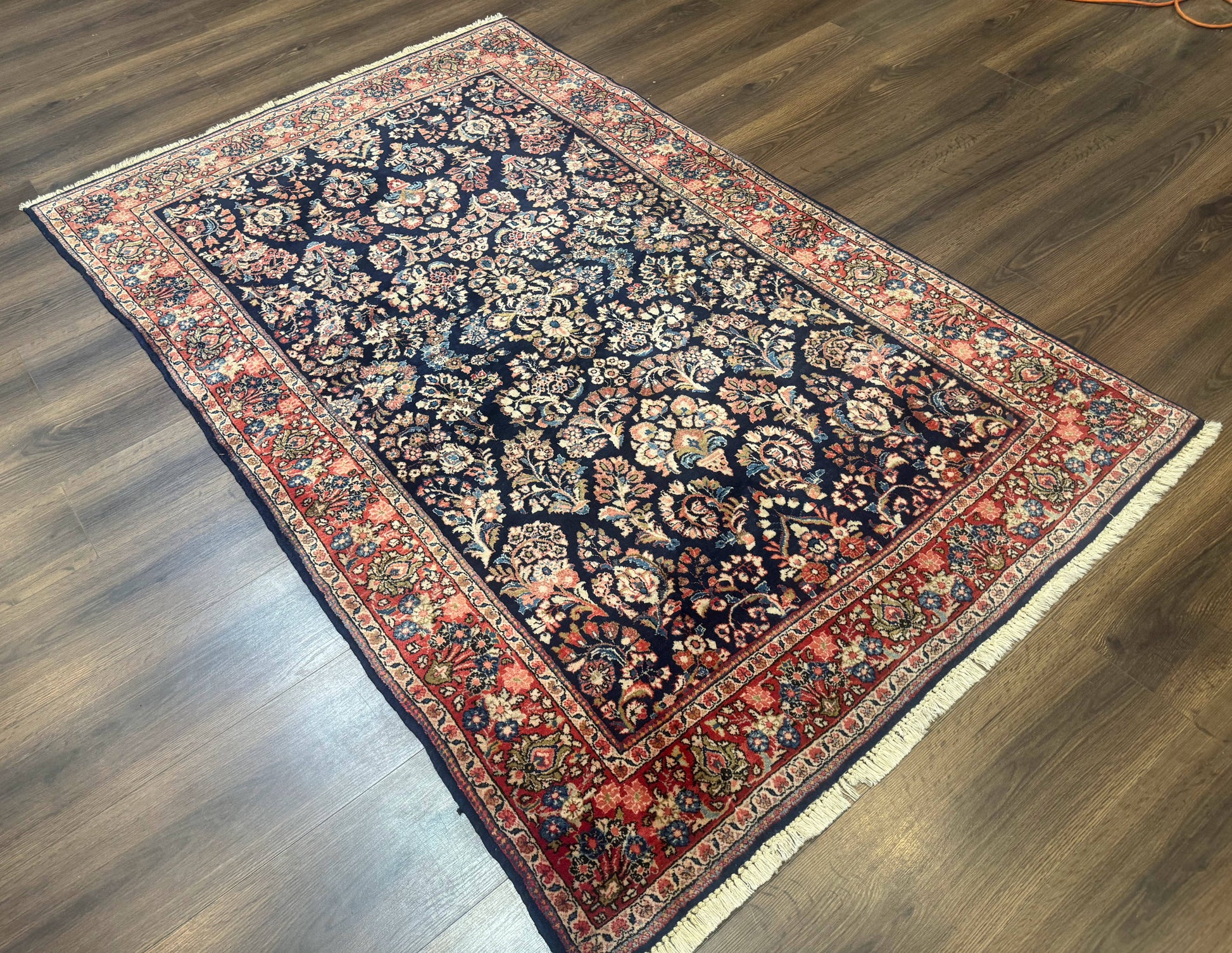 Navy Blue Persian Rug 4x6, Sarouk Mohajeran Carpet, Antique Persian Rug, Floral - Nuvé