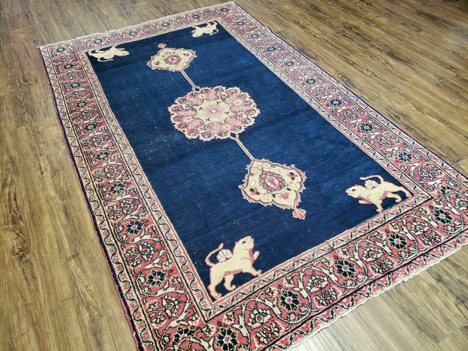 4' X 6' Antique Handmade Turkish Ghiordes Wool Rug Veg Dyes Organic Lion Nice - Nuvé