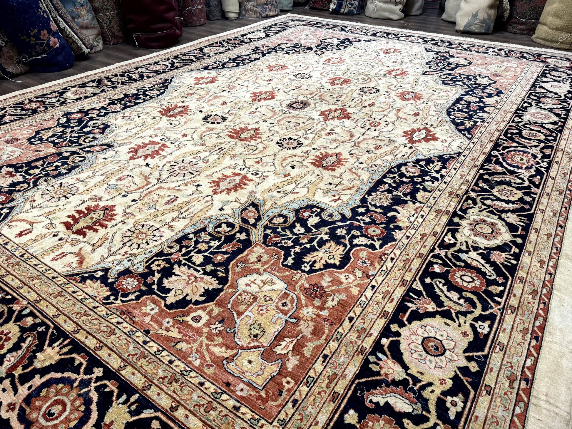 Large Palace Sized Stark Carpet 13x19, Traditional Wool Handmade Rug, Beige - Nuvé