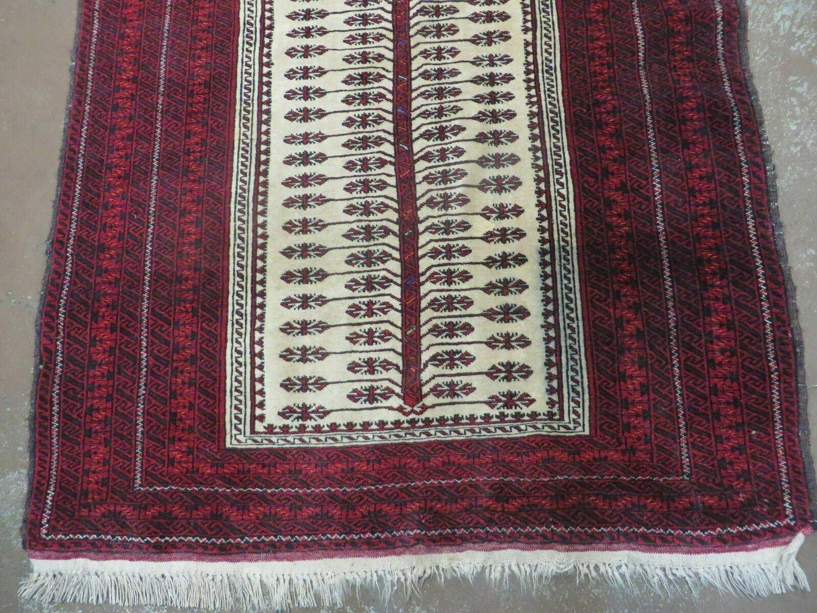 3' X 5' Antique Handmade Turkoman Balouchi Prayer Wool Rug Khamesh - Nuvé