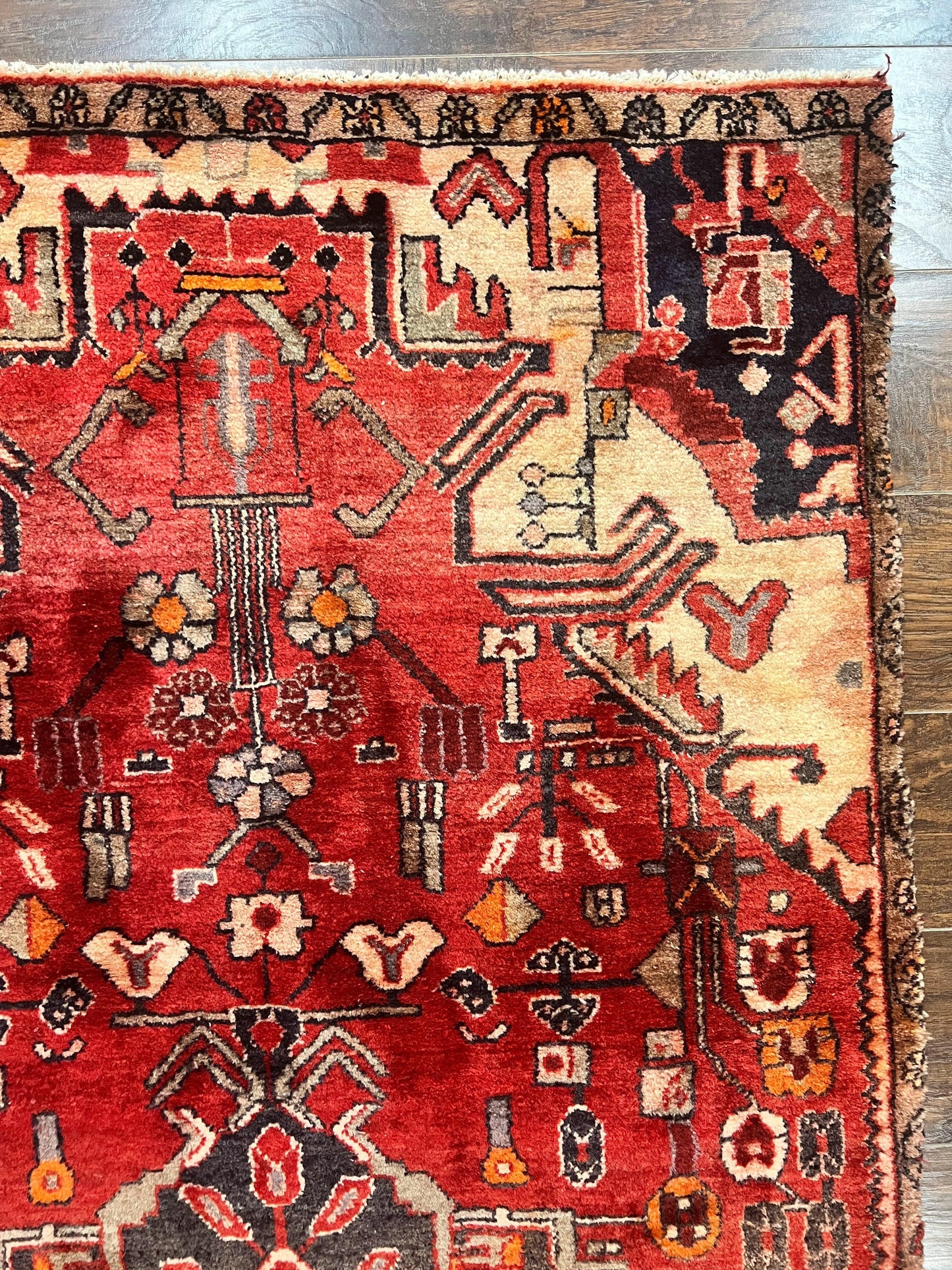 Antique Persian Tribal Rug 4 x 8, Geometric Medallion, Boho Rug, Wool Handmade Rug, Red 4x8 Rug, Persian Hamadan Rug - Nuvé