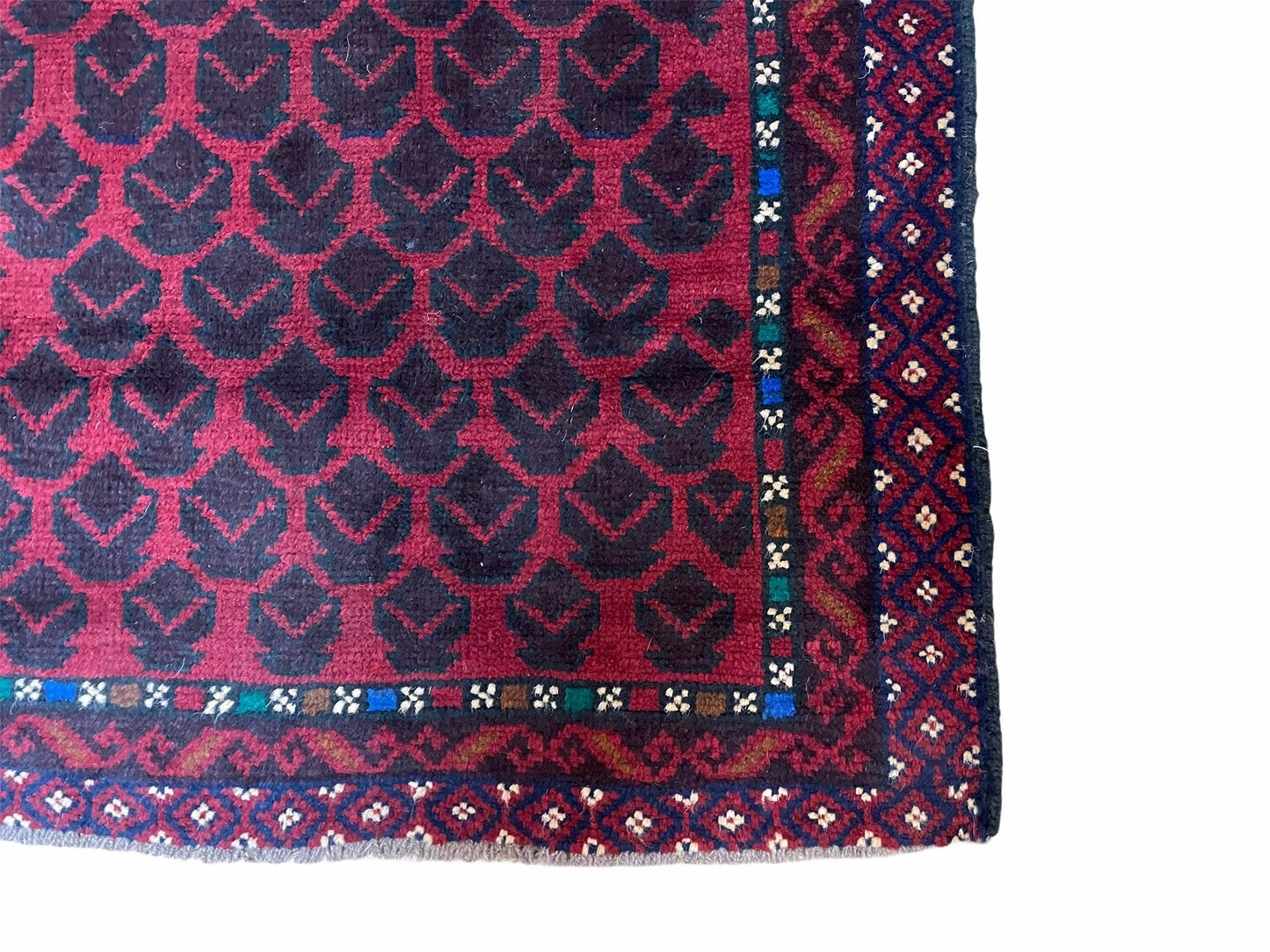 2' 8" X 4' 6" Vintage Handmade Tribal Wool Rug Balouchi Rug Afghan Rug Red Blue - Nuvé