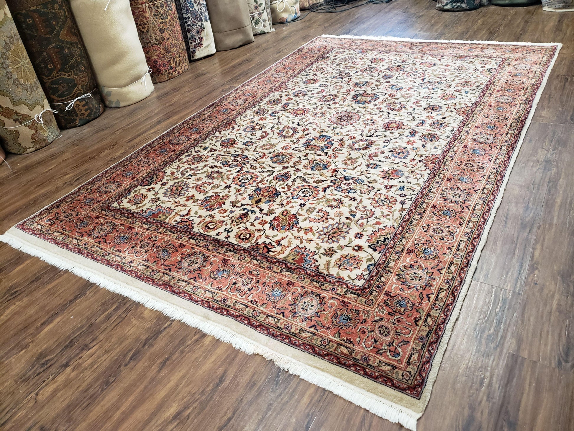 6x9 Top Quality Handmade Wool Area Rug Floral Allover Carpet Veg Dyes Beige - Nuvé