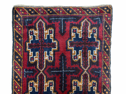 2' 7" X 4' 6" Vintage Handmade Tribal Wool Rug Balouchi Rug Afghan Rug Red Blue