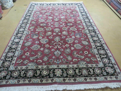 6' X 9' Vintage Handmade Fine India Floral Oriental Silk Accent Wool Rug Carpet - Nuvé