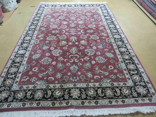 6' X 9' Vintage Handmade Fine India Floral Oriental Silk Accent Wool Rug Carpet - Nuvé