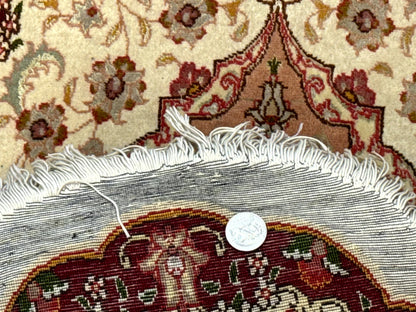 Small Oval Persian Tabriz Rug 2x4, Kork Wool and Silk Highlights, Fine 260 KPSI - Nuvé