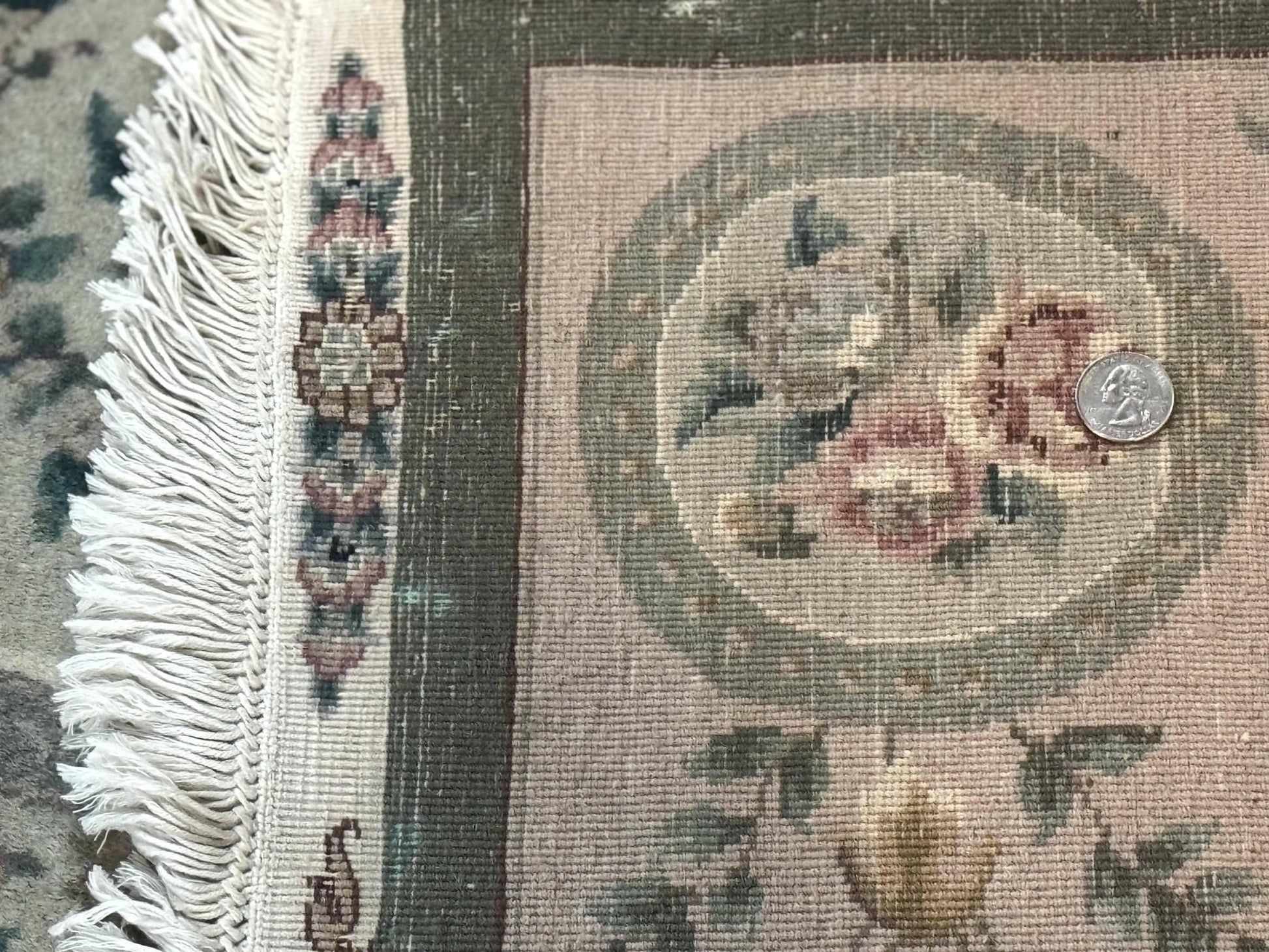 Pak Persian Rug 9x12, Wool with Silk Highlights, European Design, Floral, Green - Nuvé
