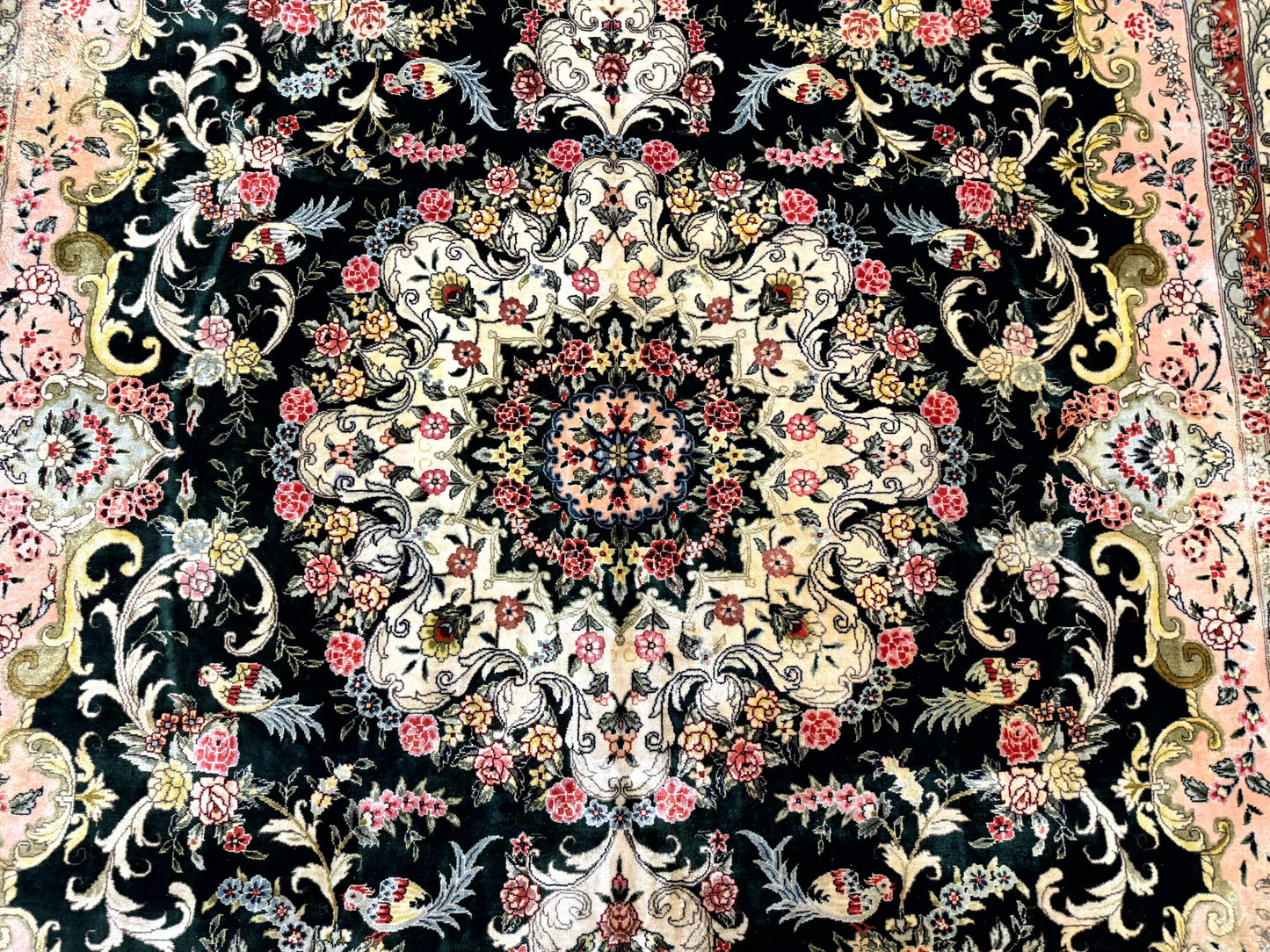 Silk Indian Kashmiri Rug 9x12, Vintage Hand Knotted Carpet - Nuvé