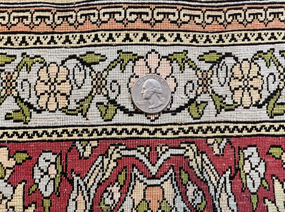 Wonderful Silk Turkish Hereke Prayer Rug 2.8 x 4.5, Tree of Life Design, Signature from Master Weaver, Gold and Burgundy, Handmade, 625 KPSI - Nuvé