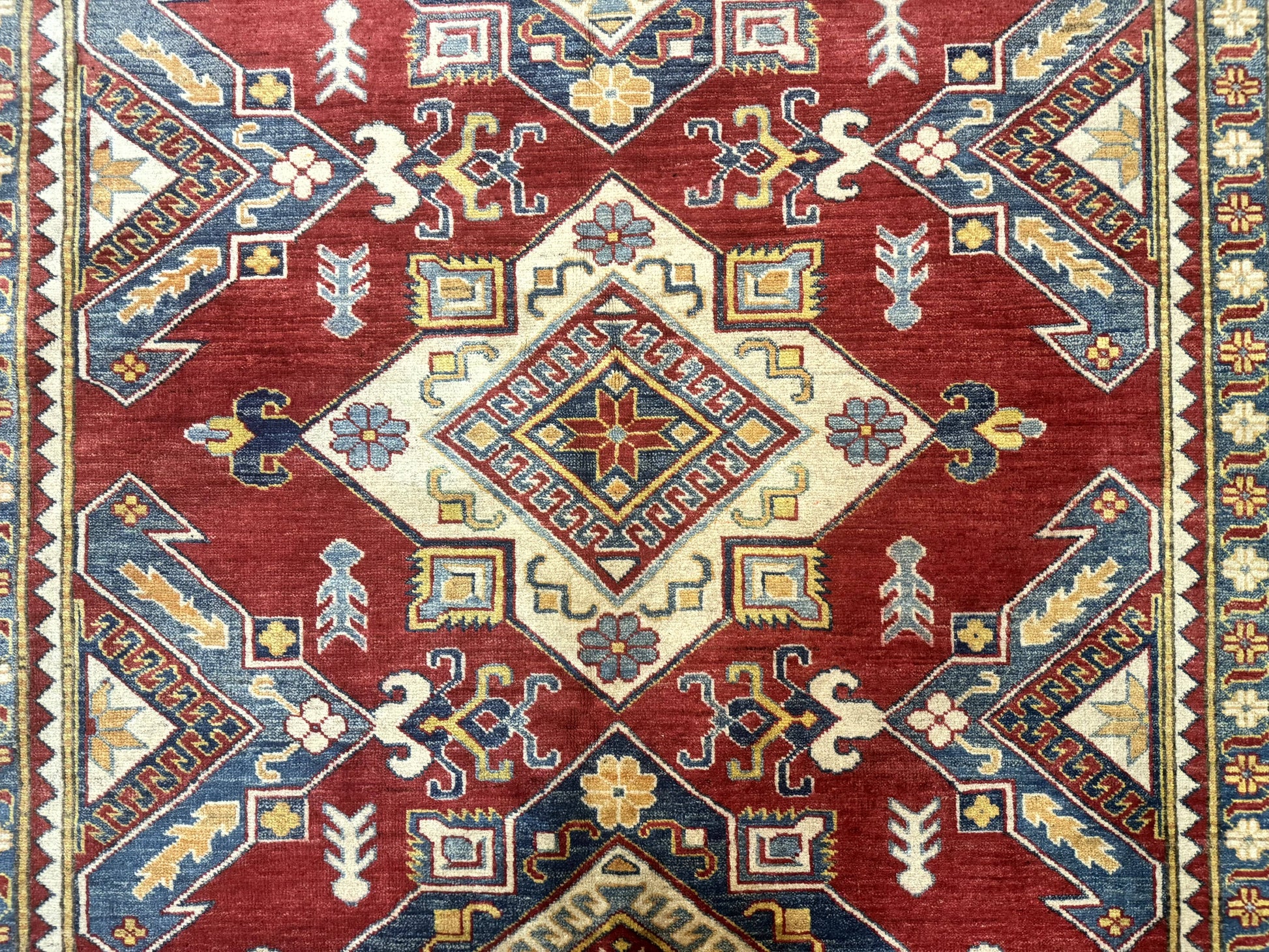 Turkish Kazak Rug 7.6 x 9.5, Geometric Medallions, Caucasian Pattern - Nuvé