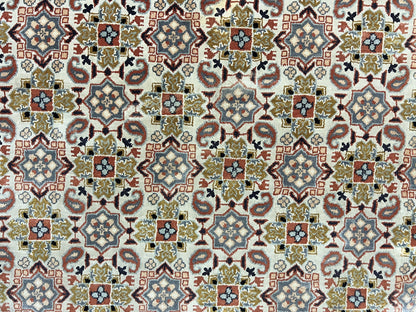Turkish Kayseri Silk Rug 4x6, Hand Knotted Handmade Vintage Allover Pattern, Fine Silk Oriental Carpet 4 x 6 ft, Traditional Rug, Cream
