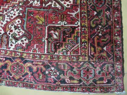 Heriz Rug 9x11, Geometric Persian Carpet Room Sized, Tribal Medallion Rug, Red Ivory Dark Blue Handmade Wool Rug for Living Room Dining Room - Nuvé