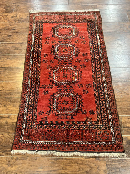 Afghan Rug 3x6, Semi Antique Vintage Oriental Carpet, Wool Handmade Red Rug, Tribal Rug, Afghan Beshir Rug - Nuvé