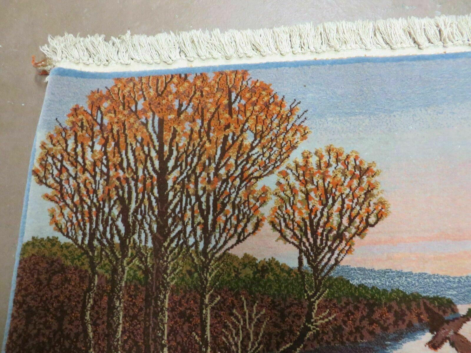 2' X 3' Vintage Handmade Pakistan Pictorial Rug Carpet Scenery Bird Tree Wow - Nuvé