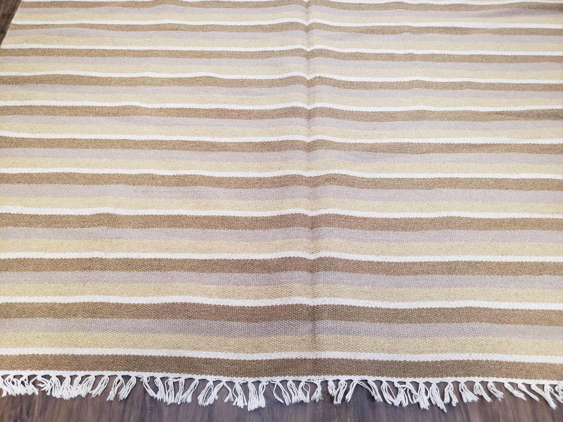 New Indian Striped Blanket, Multicolor Earthern Tones Kilim Rug, Wool Handmade South American Style Blanket, Queen Sized Bedspread 5x8 - 6x8 - Nuvé