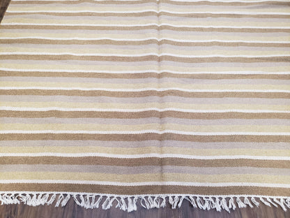 New Indian Striped Blanket, Multicolor Earthern Tones Kilim Rug, Wool Handmade South American Style Blanket, Queen Sized Bedspread 5x8 - 6x8 - Nuvé