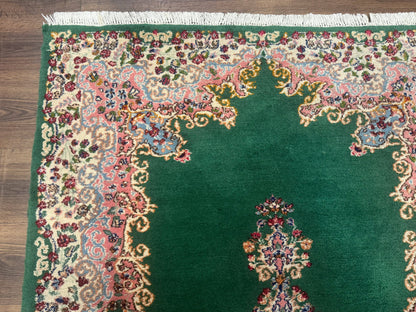 Green Persian Kerman Rug 4x6, Semi Open Field, Green & Cream, Vintage - Nuvé