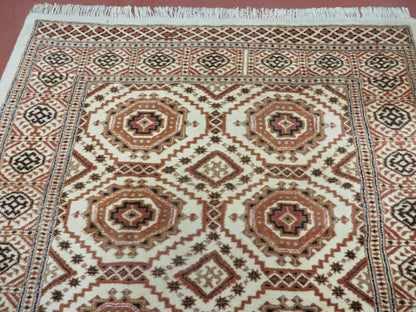 4' X 7' Vintage Handmade Pakistani Turkoman Bokhara Balouch Woven Wool Rug Ivory - Nuvé