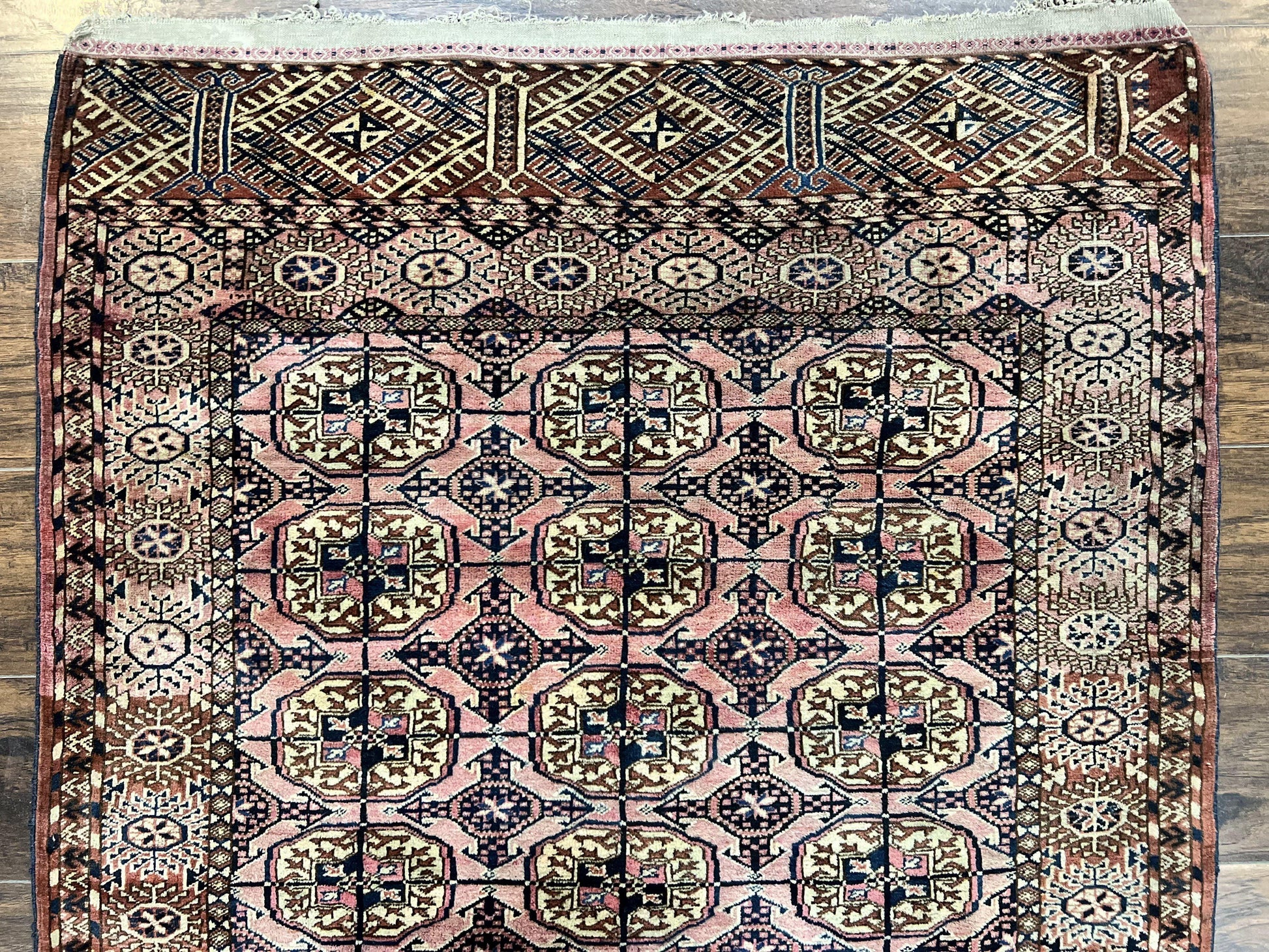 Persian Turkoman Rug 4x6, Wool Hand Knotted Antique Bokhara Carpet, Red Pink, Handmade Tribal Oriental Rug 4 x 6 ft - Nuvé